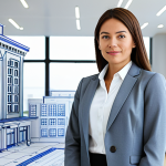 **

"A professional female architect, fully clothed in modest business attire, standing confidently in front of a modern building design blueprint, well-lit office environment with architectural models in the background, perfect anatomy, correct proportions, safe for work, appropriate content, professional, family-friendly, high resolution."

**