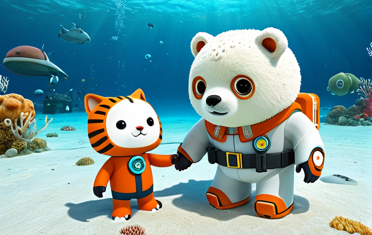 Barnacles and Kwazii - Learning to Swim**

"Barnacles, a polar bear in a modest Octonauts uniform, is patiently teaching Kwazii, an orange cat in an Octonauts uniform, how to swim in shallow, clear ocean water. Kwazii looks hesitant but determined. Sandy seabed with colorful coral in the background. Bright, sunny day. Safe for work, appropriate content, fully clothed, family-friendly, perfect anatomy, correct proportions, natural pose, well-formed hands, proper finger count, natural body proportions."

**