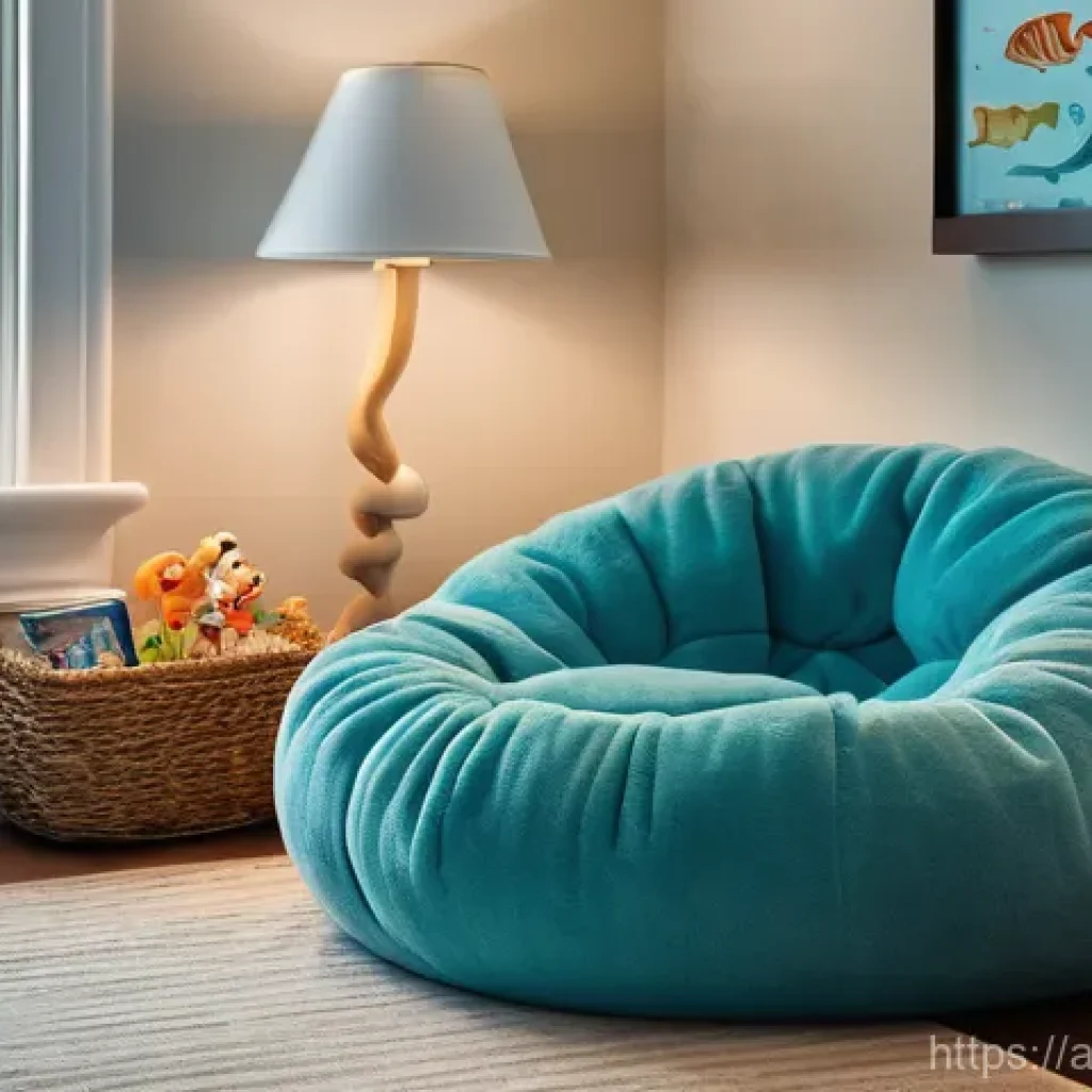 옥토넛 기지 내부 디자인 영감 - **Prompt:** A cozy, serene reading nook in a child's marine-themed bedroom. The nook features a plus...