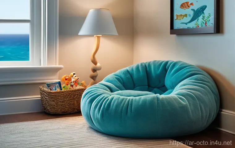 옥토넛 기지 내부 디자인 영감 - **Prompt:** A cozy, serene reading nook in a child's marine-themed bedroom. The nook features a plus...