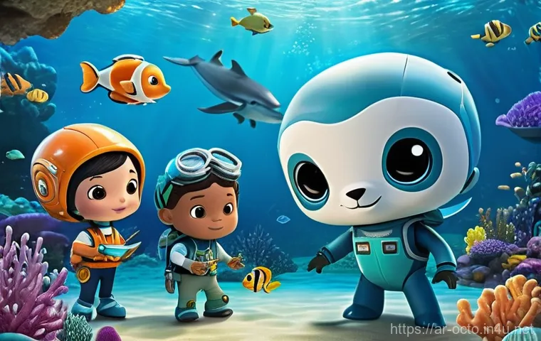 옥토넛과 해양 보존의 중요성 - **Prompt 1: Octonauts and Young Marine Enthusiasts in an Underwater Classroom**
    "An illustration...