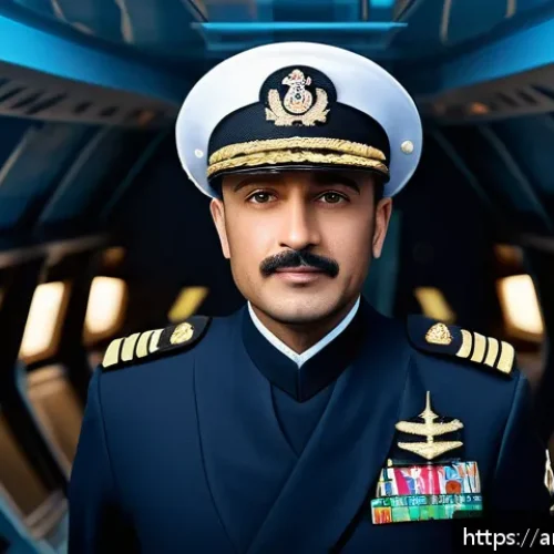옥토넛 바나클스 대장 캐릭터 분석 - A calm and composed male underwater captain in his mid-40s, wearing a detailed navy-blue uniform wit...