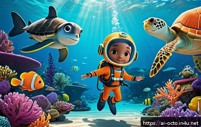 옥토넛 애니메이션 제작사 역사 - A vibrant underwater scene inspired by Octonauts, featuring colorful coral reefs, diverse marine lif...