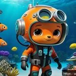 옥토넛과 실제 탐험대의 차이점 - A vibrant underwater scene inspired by Octonauts, featuring a diverse crew of animated characters we...
