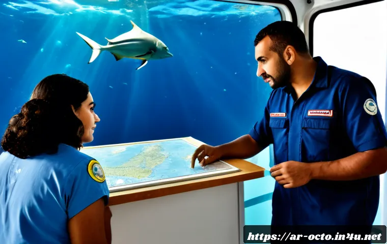 옥토넛 대원 간 갈등 해결 사례 - Photorealistic underwater research station, diverse Arab marine rescue team calmly resolving a disag...
